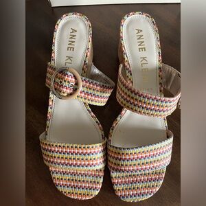 Anne Klein Multicolor Woven Sandal Slides with Cork Heel - Women’s 11